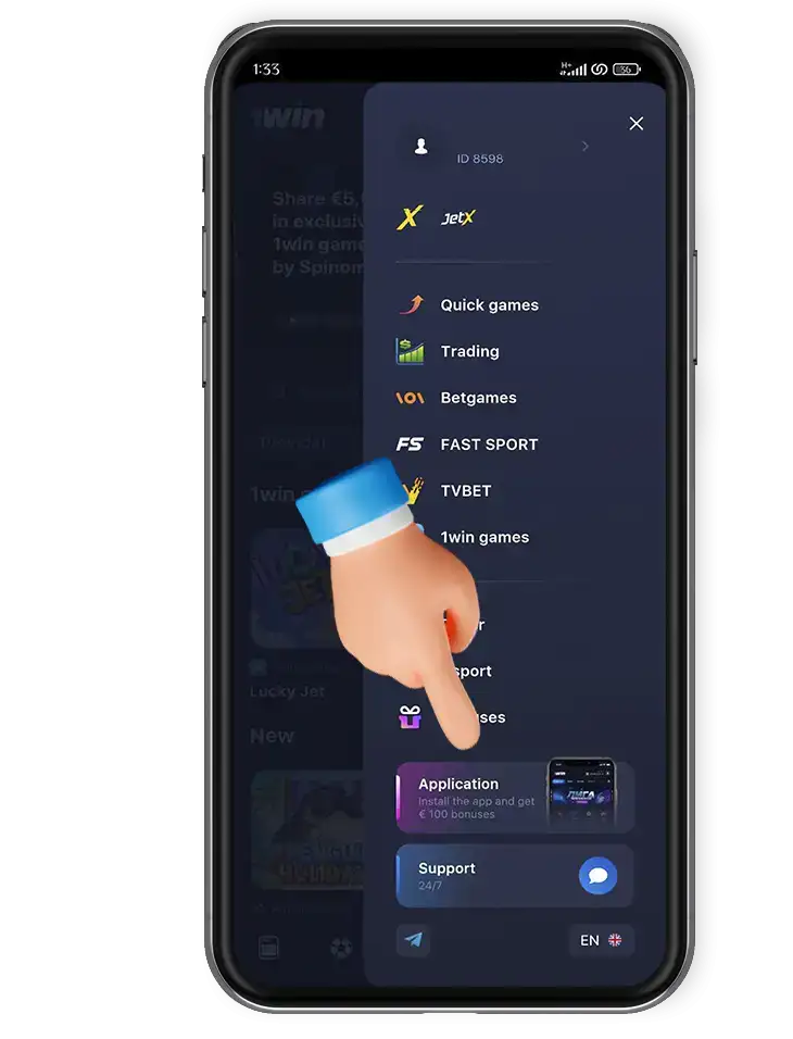 Step 2 download 1win app Android