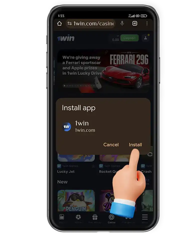 Step 4 download 1win app Android